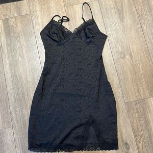 Adika Silk Lace Black Flower Print Mini Dress